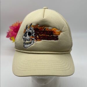 Broken Promises Tan and Orange Trucker Hat with Vintage Graphic